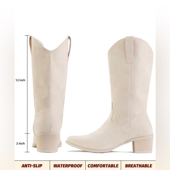 ⚡️ SOLD Mid Height Calf Waterproof Faux Suede Ivory Boots Size 9 - Picture 3 of 8